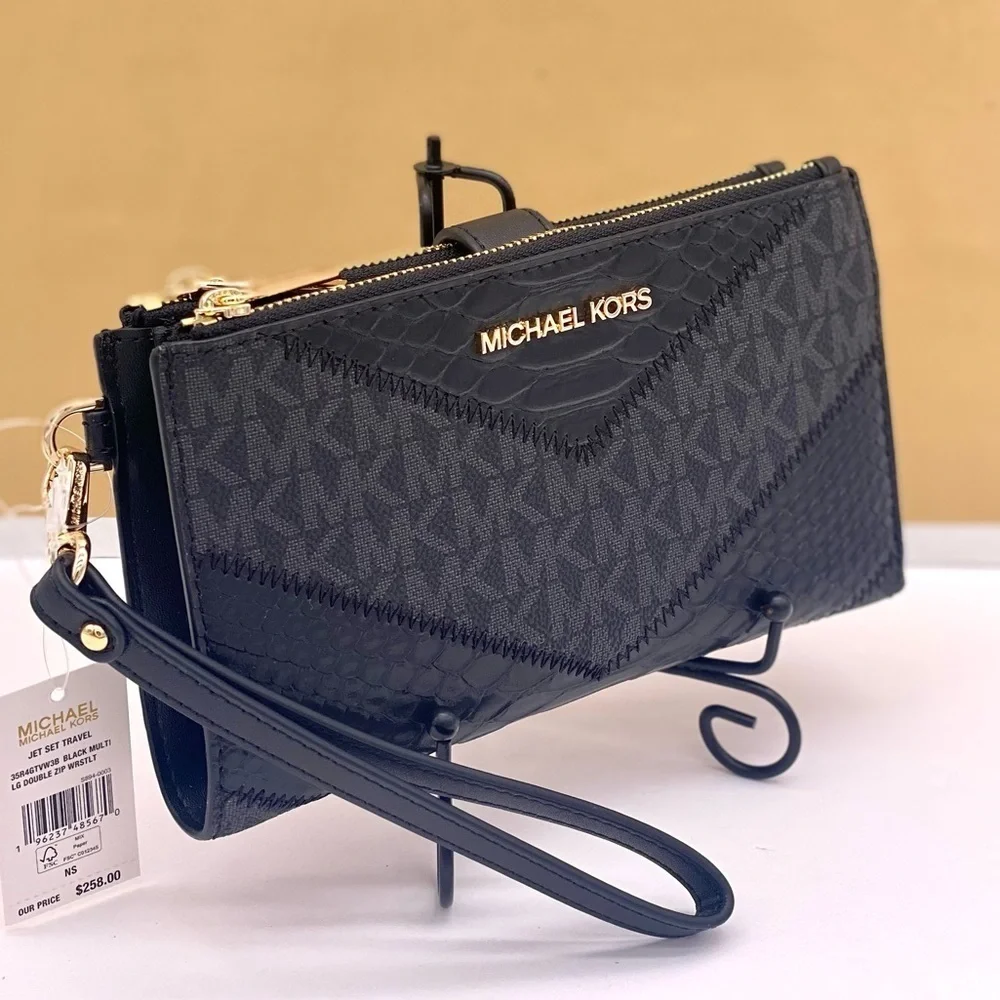 Michael Kors DoubleZip Wallet Wristlet Phone Case Black